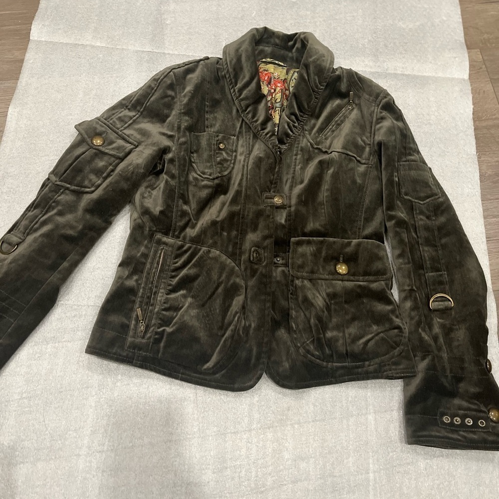 [S/M]Marc Aurel Dark Green Velvet Blazer Pockets Military Hippie Chic